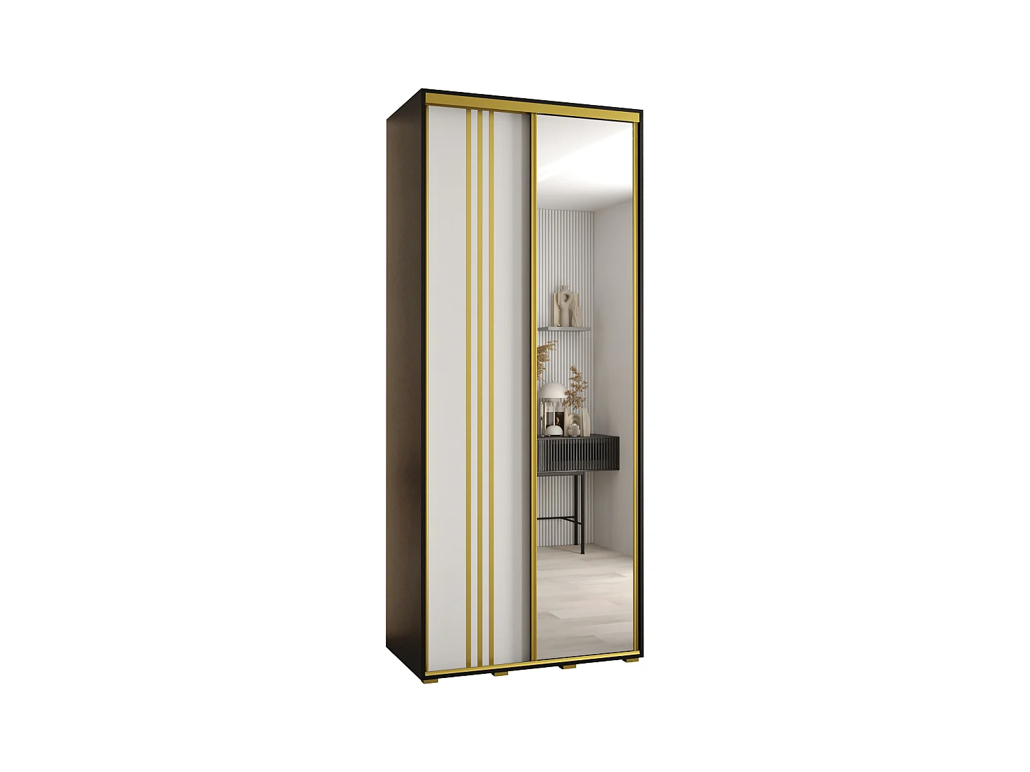 ARMOIRE DAVOS 7 À PORTES COULISSANTES 235,2/110/45 2 portes (Noir/Blanc/Or)