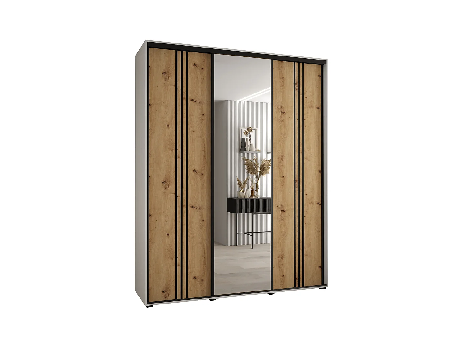 ARMOIRE DAVOS 7 À PORTES COULISSANTES 235,2/200/60 3 portes (Blanc/Artisan/Noir)