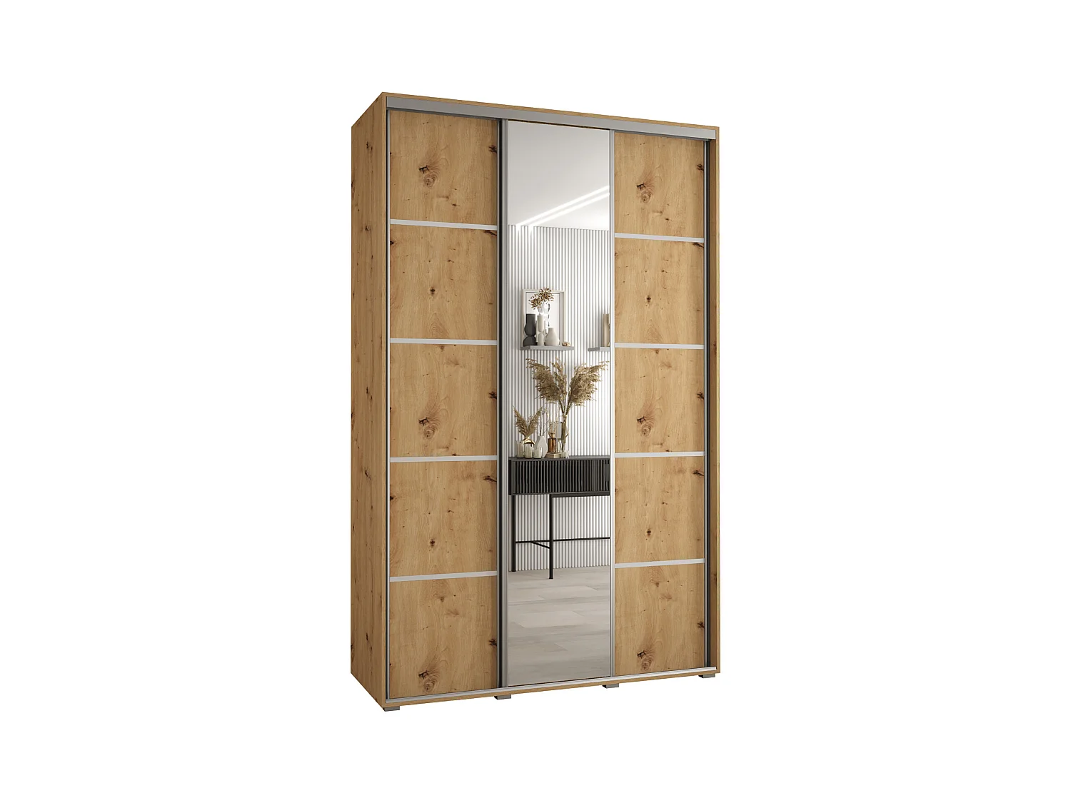 ARMOIRE DAVOS 5 À PORTES COULISSANTES 235,2/160/60 3 portes (Artisan/Artisan/Argent)