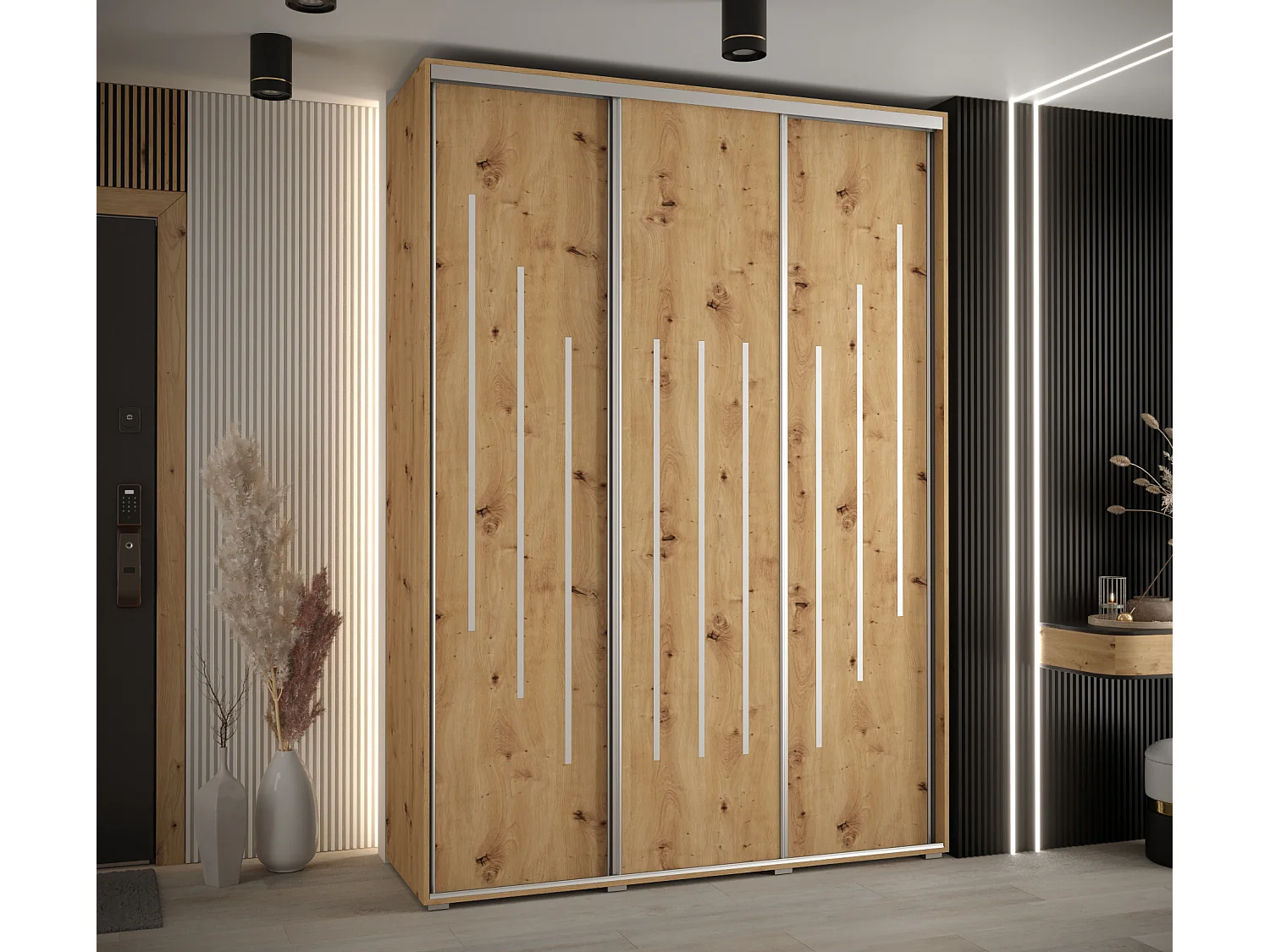 ARMOIRE DAVOS 8 À PORTES COULISSANTES 235,2/170/45 3 portes (Artisan/Artisan/Argent)