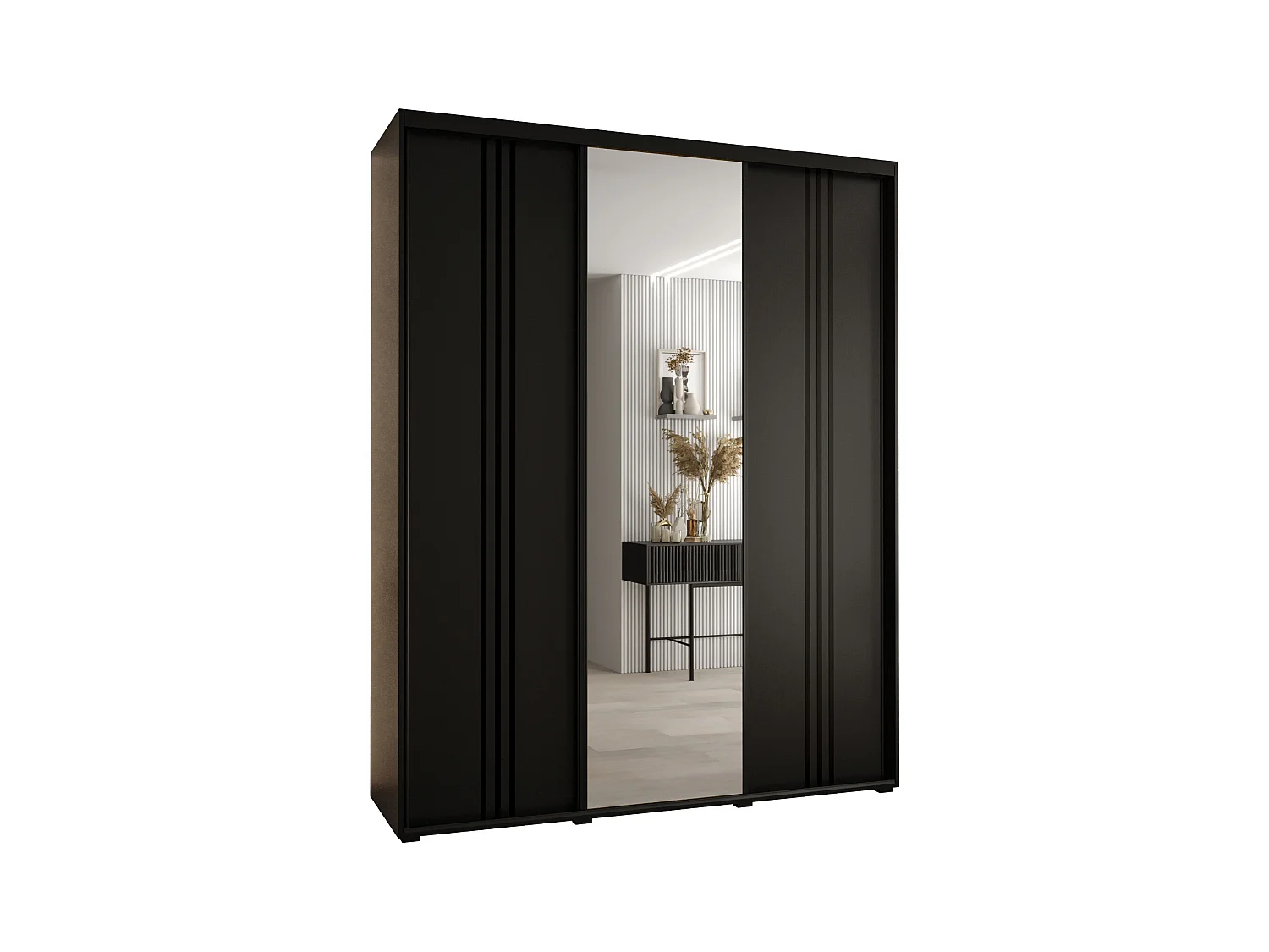 ARMOIRE DAVOS 7 À PORTES COULISSANTES 235,2/200/60 3 portes (Noir/Noir/Noir)