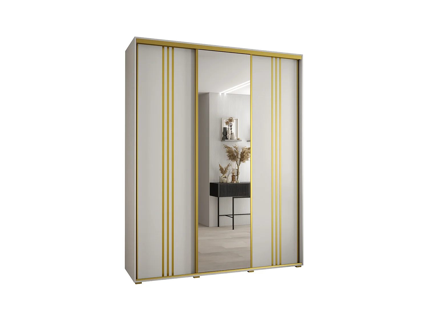 ARMOIRE DAVOS 7 À PORTES COULISSANTES 235,2/200/60 3 portes (Blanc/Blanc/Or)