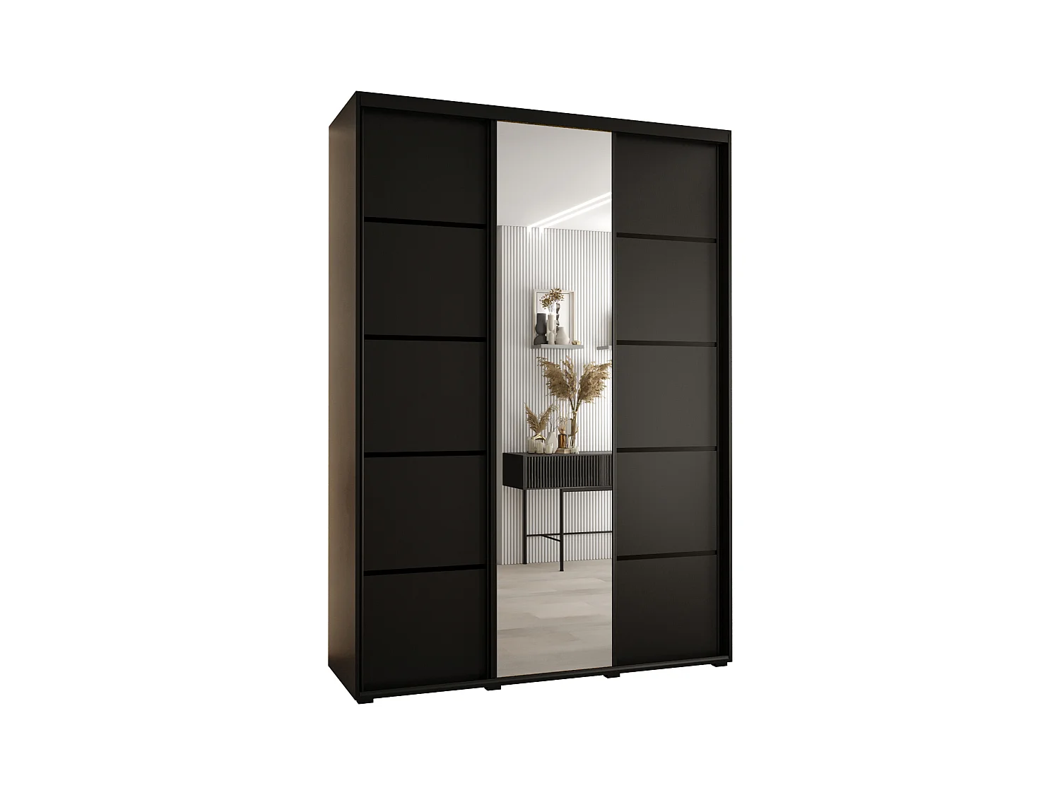 ARMOIRE DAVOS 5 À PORTES COULISSANTES 235,2/180/60 3 portes (Noir/Noir/Noir)