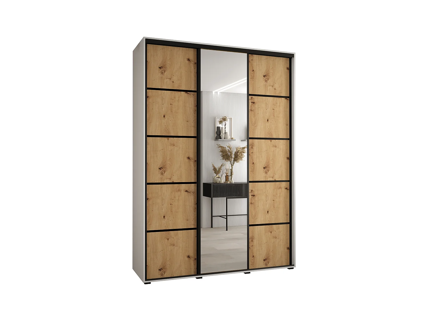 ARMOIRE DAVOS 5 À PORTES COULISSANTES 235,2/180/45 3 portes (Blanc/Artisan/Noir)