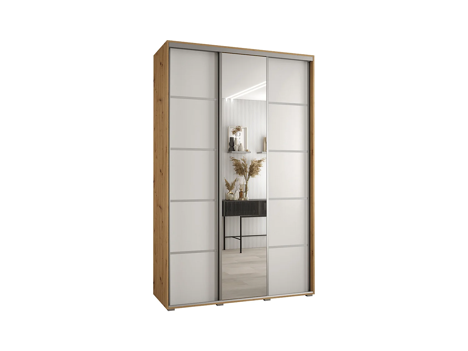 ARMOIRE DAVOS 5 À PORTES COULISSANTES 235,2/160/60 3 portes (Artisan/Blanc/Argent)