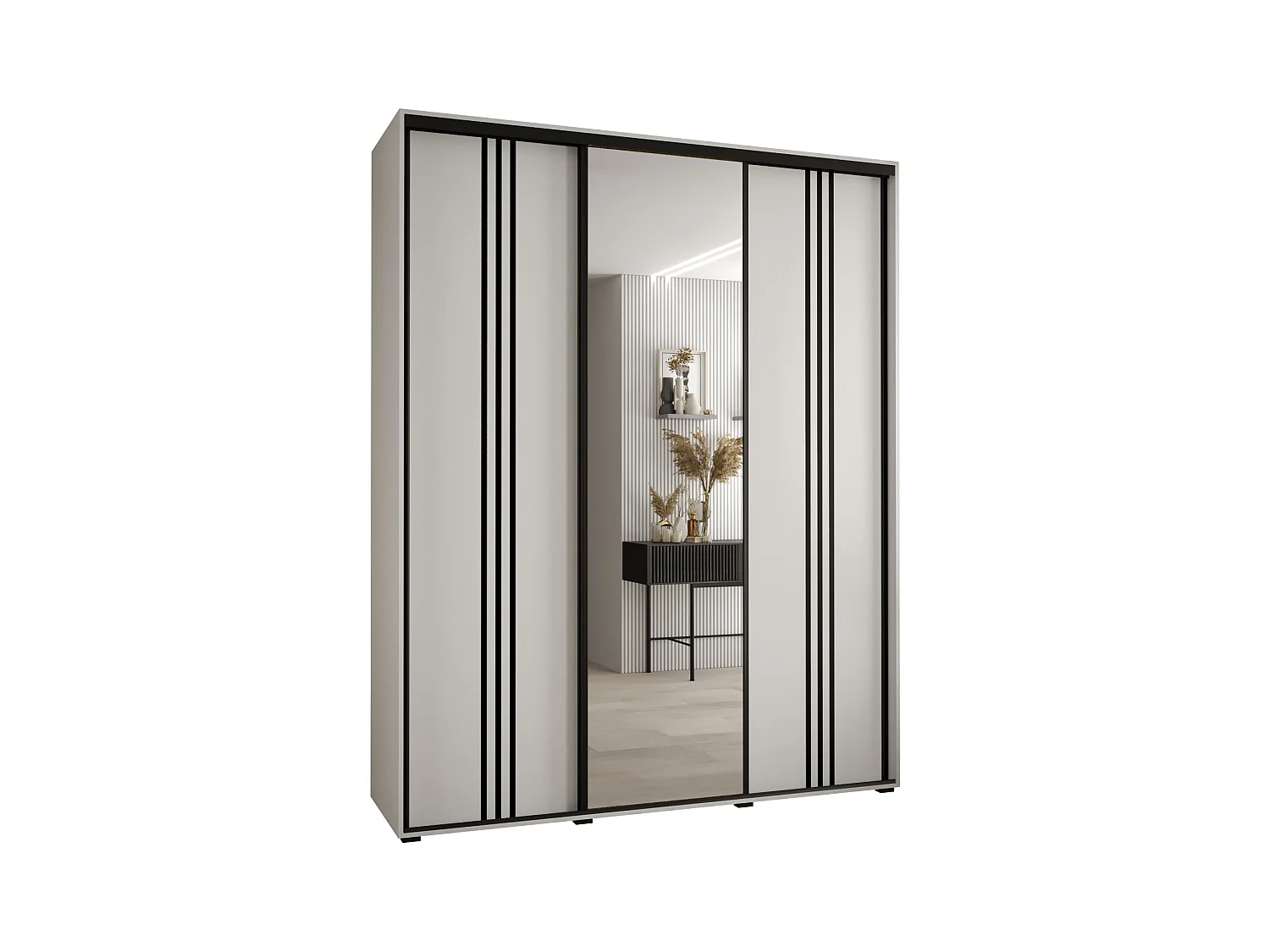 ARMOIRE DAVOS 7 À PORTES COULISSANTES 235,2/200/60 3 portes (Blanc/Blanc/Noir)