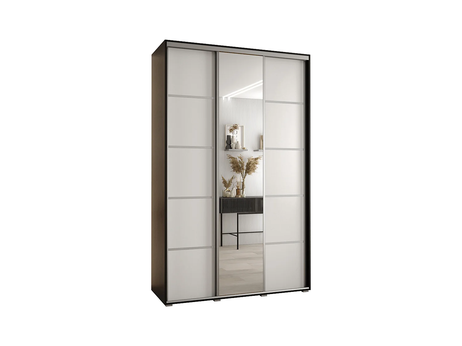 ARMOIRE DAVOS 5 À PORTES COULISSANTES 235,2/160/60 3 portes (Noir/Blanc/Argent)
