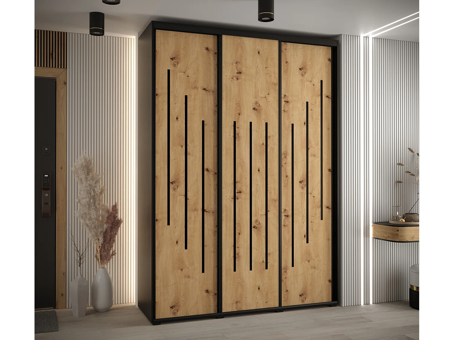 SCHWEBETÜRENSCHRANK DAVOS 8 235,2/180/60 3-türig (Schwarz/Artisan/Schwarz)