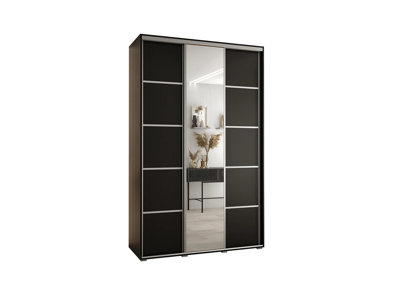 ARMOIRE DAVOS 5 À PORTES COULISSANTES 235,2/160/60 3 portes (Noir/Noir/Argent)