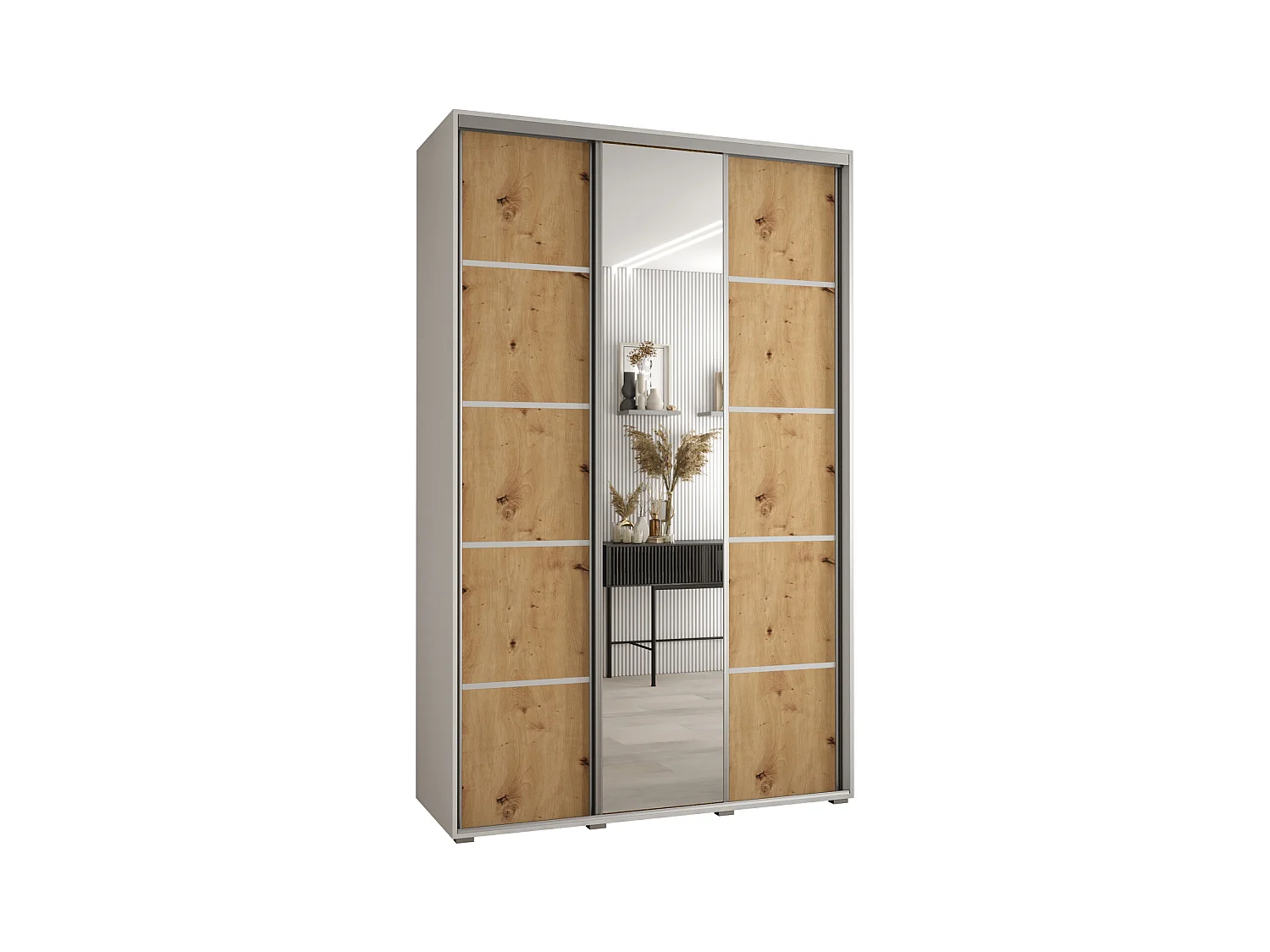 ARMOIRE DAVOS 5 À PORTES COULISSANTES 235,2/150/60 3 portes (Blanc/Artisan/Argent)