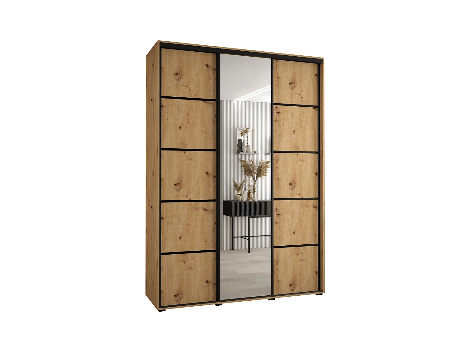 ARMOIRE DAVOS 5 À PORTES COULISSANTES 235,2/180/60 3 portes (Artisan/Artisan/Noir)