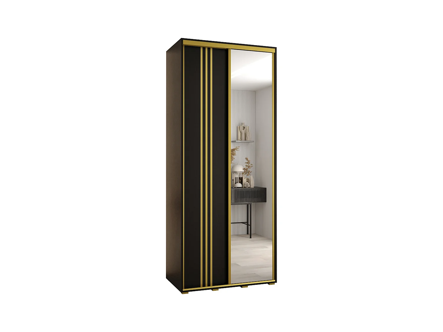 ARMOIRE DAVOS 7 À PORTES COULISSANTES 235,2/110/45 2 portes (Noir/Noir/Or)