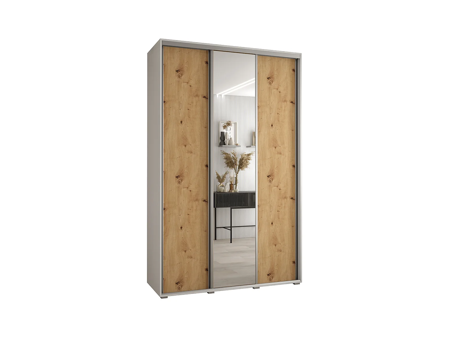 ARMOIRE DAVOS 3 À PORTES COULISSANTES 235,2/150/60 3 portes (Blanc/Artisan/Argent)