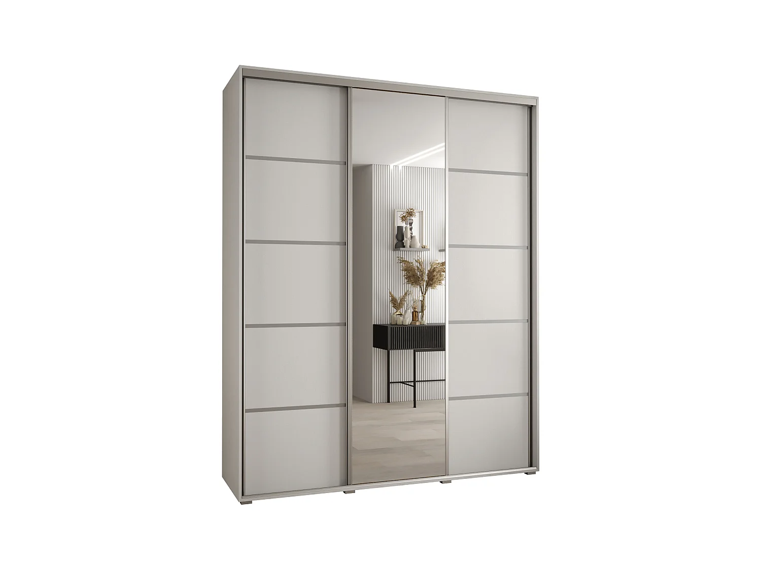 ARMOIRE DAVOS 5 À PORTES COULISSANTES 235,2/200/60 3 portes (Blanc/Blanc/Argent)