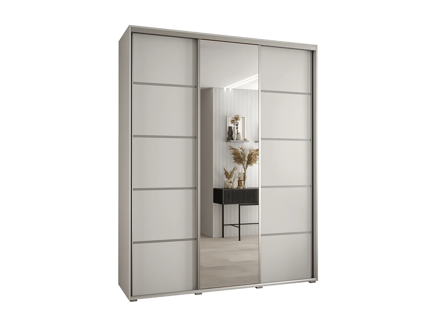 ARMOIRE DAVOS 5 À PORTES COULISSANTES 235,2/200/60 3 portes (Blanc/Blanc/Argent)