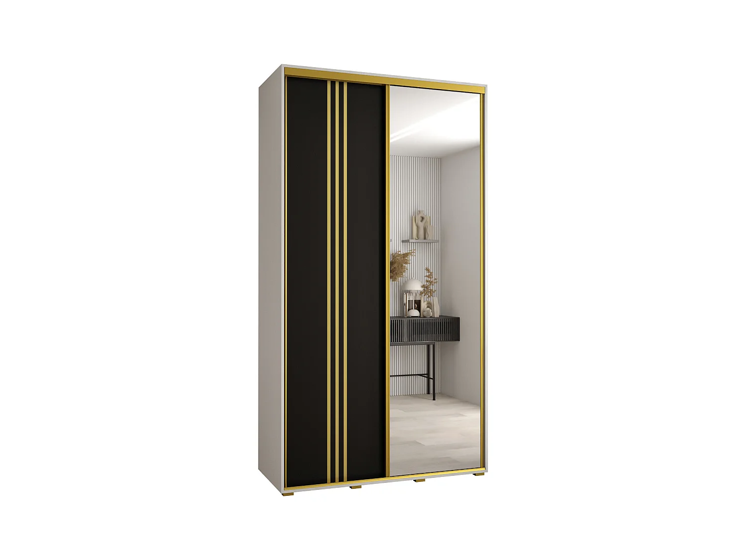 ARMOIRE DAVOS 7 À PORTES COULISSANTES 235,2/130/45 2 portes (Blanc/Noir/Or)