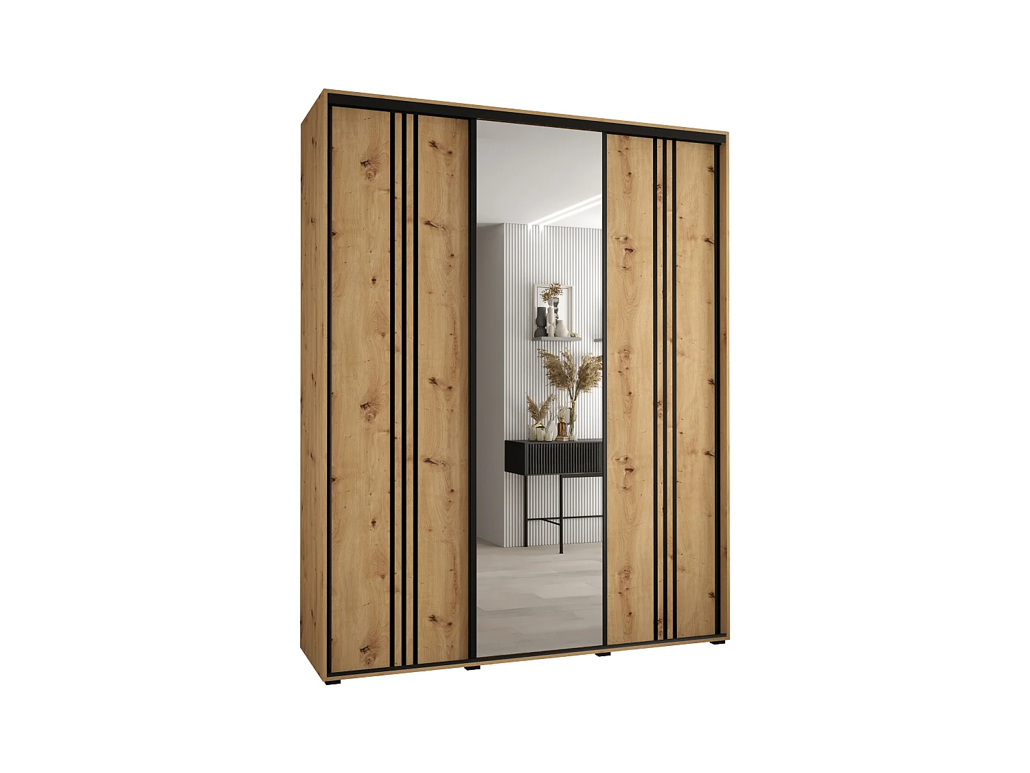 ARMOIRE DAVOS 7 À PORTES COULISSANTES 235,2/200/60 3 portes (Artisan/Artisan/Noir)