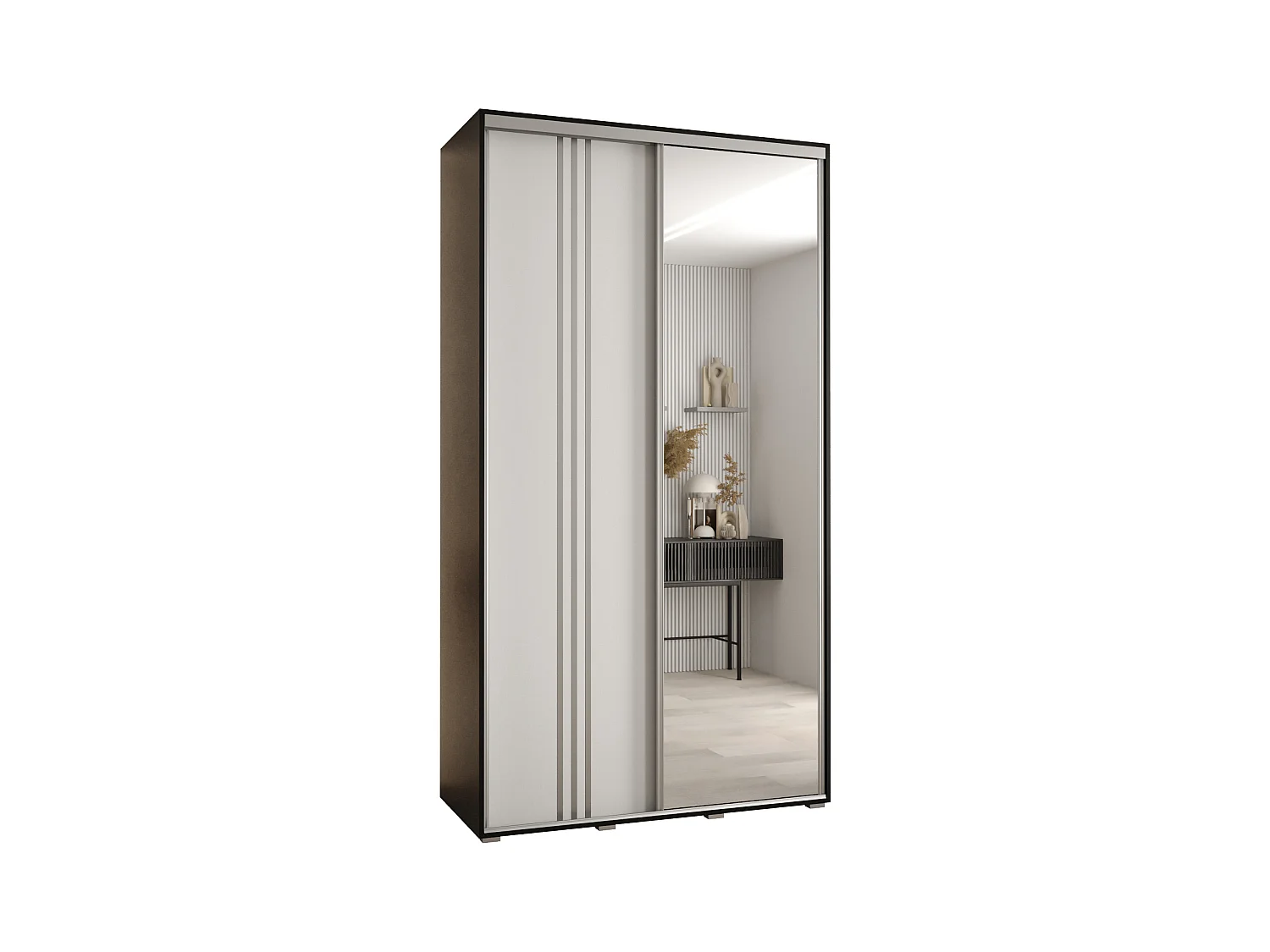 ARMOIRE DAVOS 7 À PORTES COULISSANTES 235,2/140/45 2 portes (Noir/Blanc/Argent)