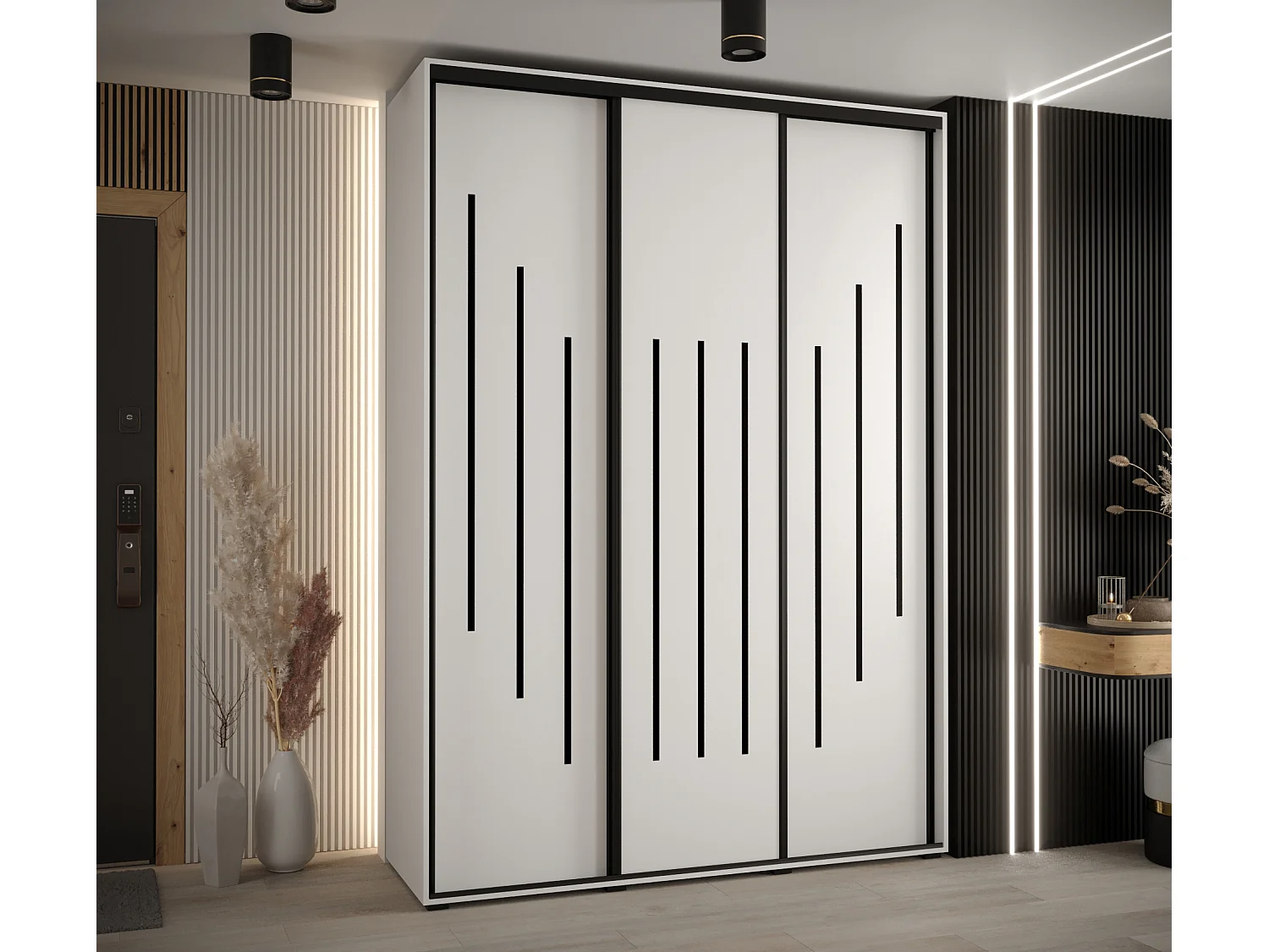 ARMADIO DAVOS 8 AD ANTE SCORREVOLI 235,2/180/45 3 porte (Bianco/Bianco/Nero)