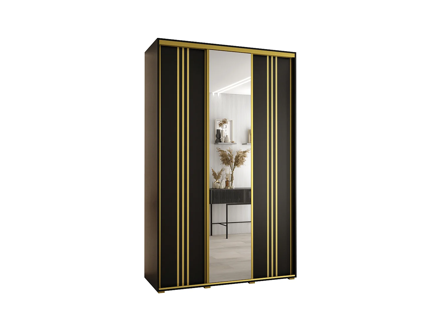 ARMOIRE DAVOS 7 À PORTES COULISSANTES 235,2/160/60 3 portes (Noir/Noir/Or)