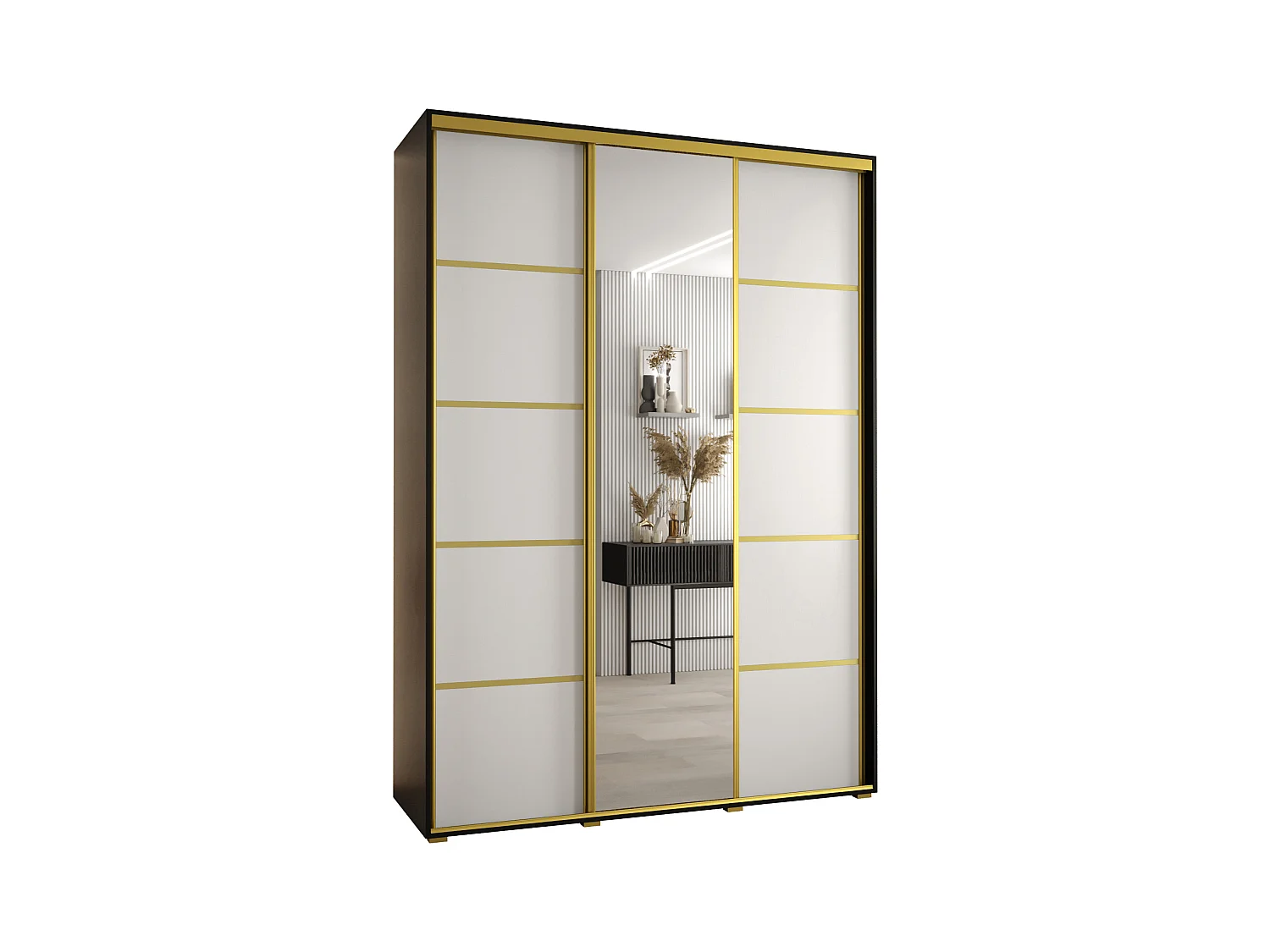 ARMOIRE DAVOS 5 À PORTES COULISSANTES 235,2/180/60 3 portes (Noir/Blanc/Or)