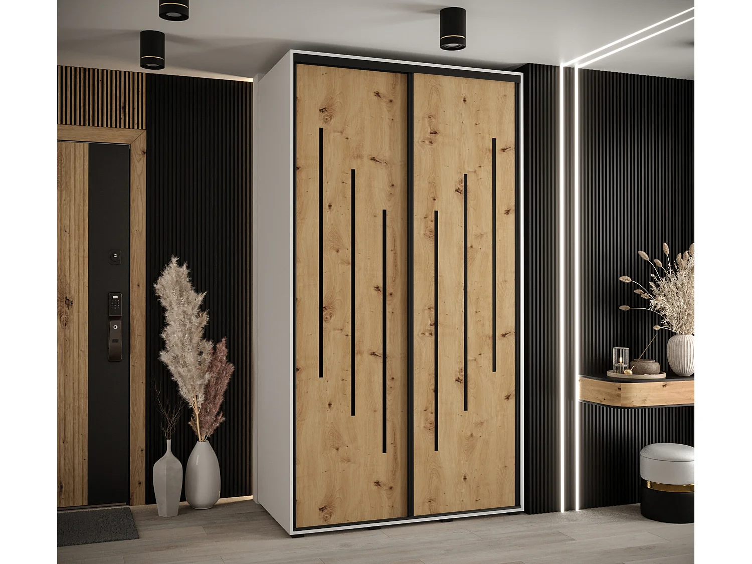 ARMADIO DAVOS 8  AD ANTE SCORREVOLI 235,2/130/45 2 porte (Bianco/Artisan/Nero)