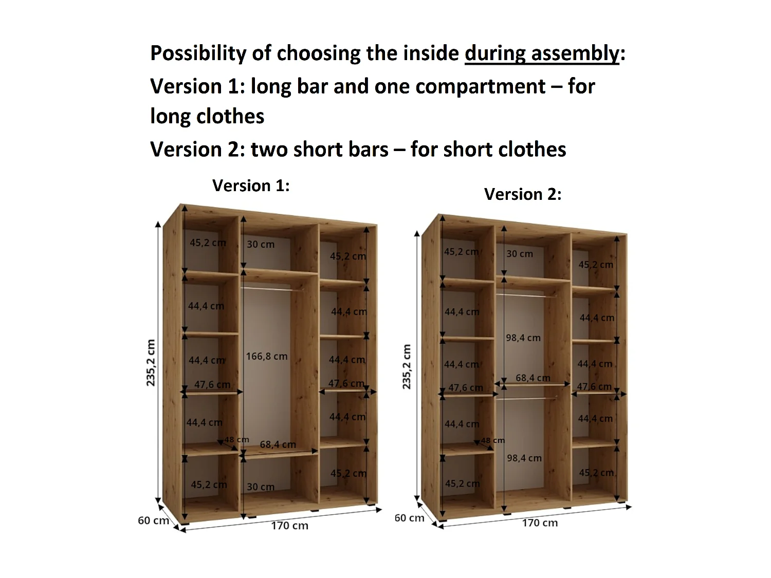 ARMOIRE DAVOS 5 À PORTES COULISSANTES 235,2/170/60 3 portes (Artisan/Blanc/Noir)