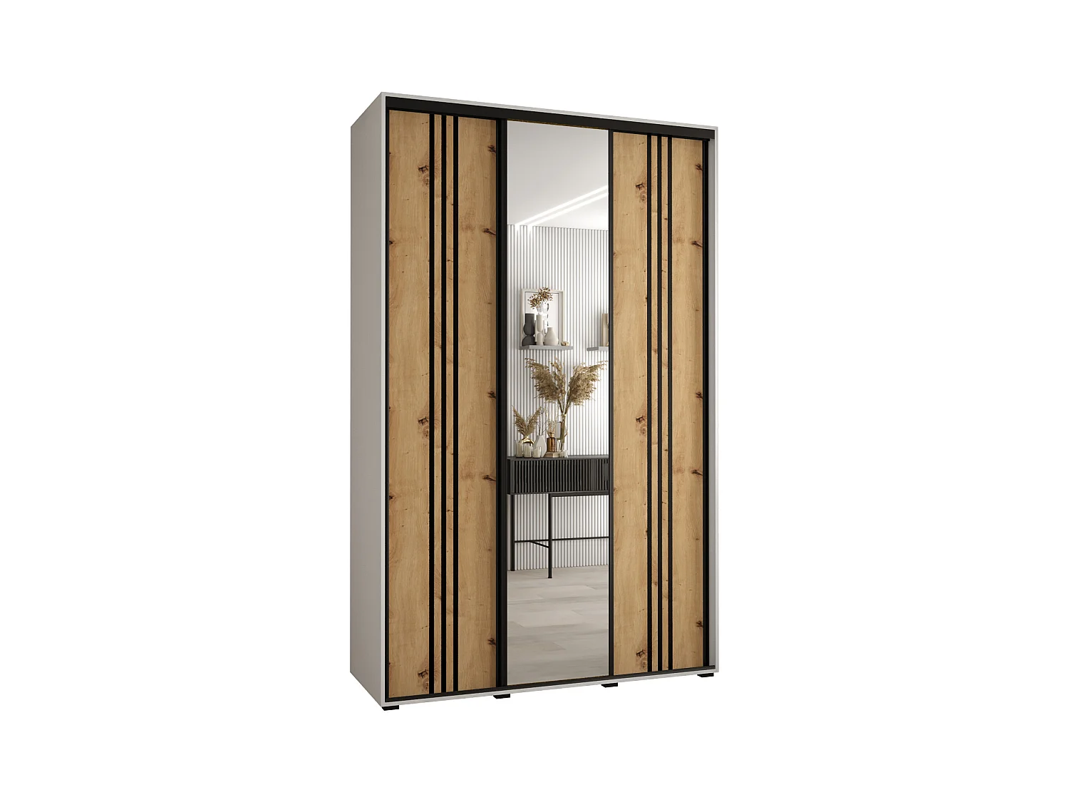 ARMOIRE DAVOS 7 À PORTES COULISSANTES 235,2/150/60 3 portes (Noir/Artisan/Argent)