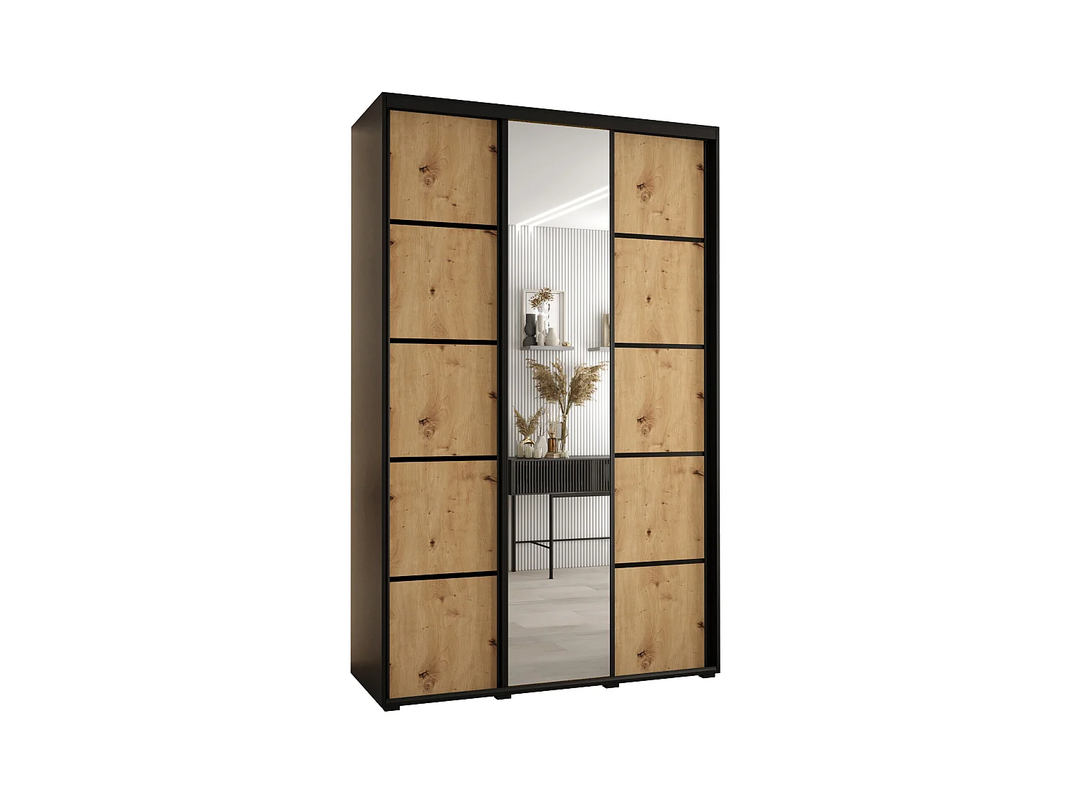 ARMOIRE DAVOS 5 À PORTES COULISSANTES 235,2/160/45 3 portes (Noir/Artisan/Noir)