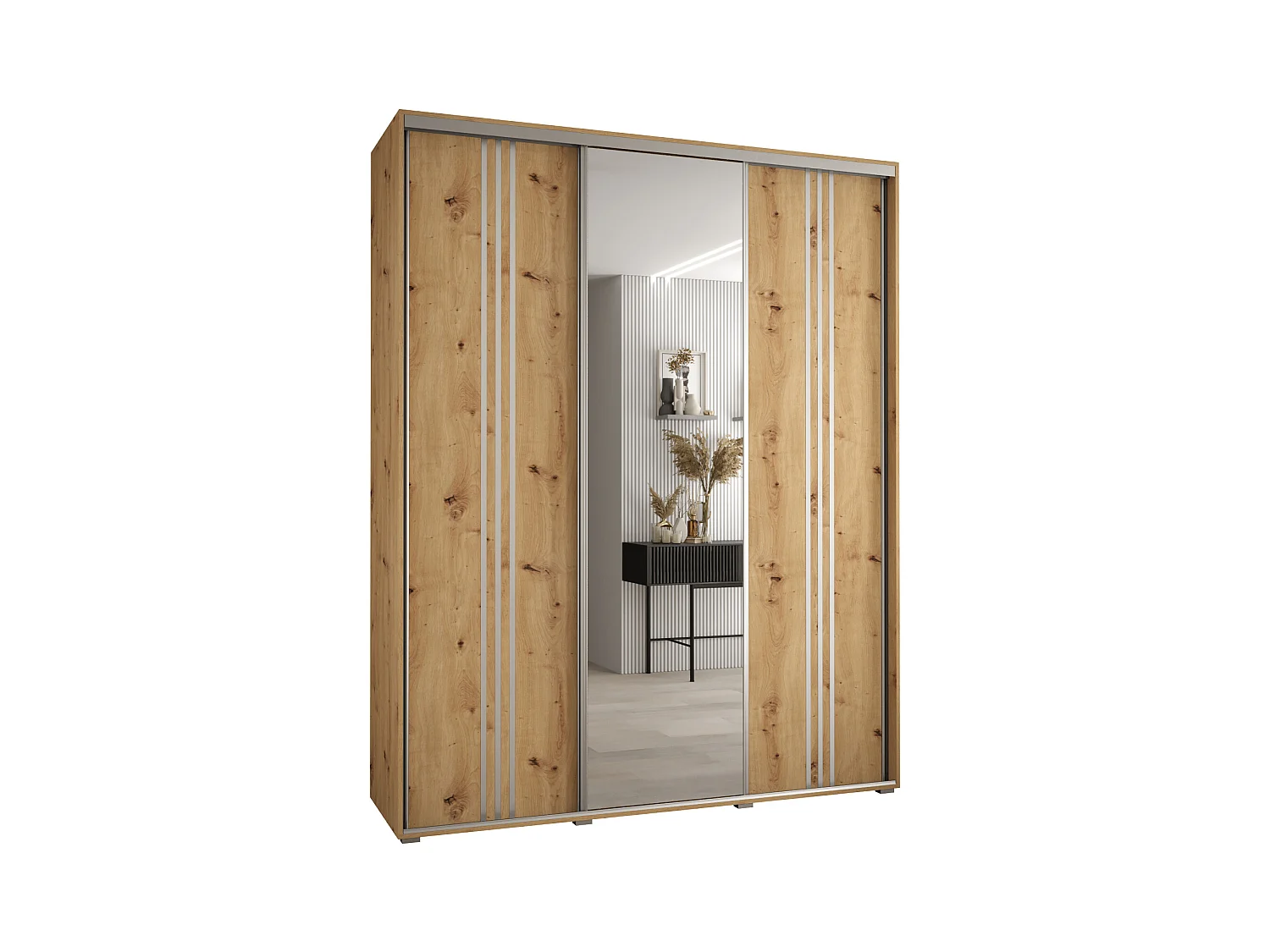 ARMOIRE DAVOS 7 À PORTES COULISSANTES 235,2/200/60 3 portes (Artisan/Artisan/Argent)