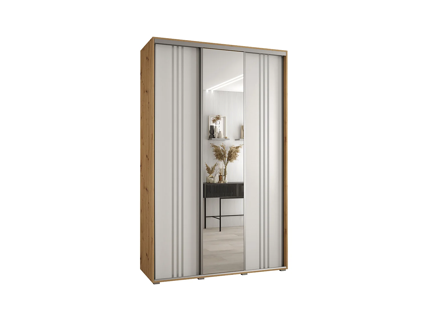 ARMOIRE DAVOS 7 À PORTES COULISSANTES 235,2/160/60 3 portes (Artisan/Blanc/Argent)