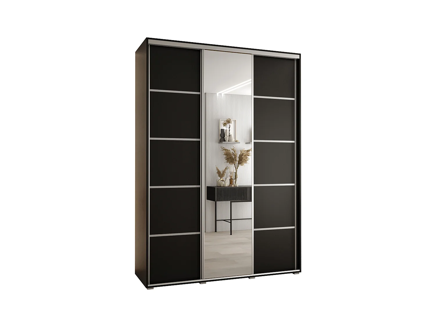 ARMOIRE DAVOS 5 À PORTES COULISSANTES 235,2/180/45 3 portes (Noir/Noir/Argent)