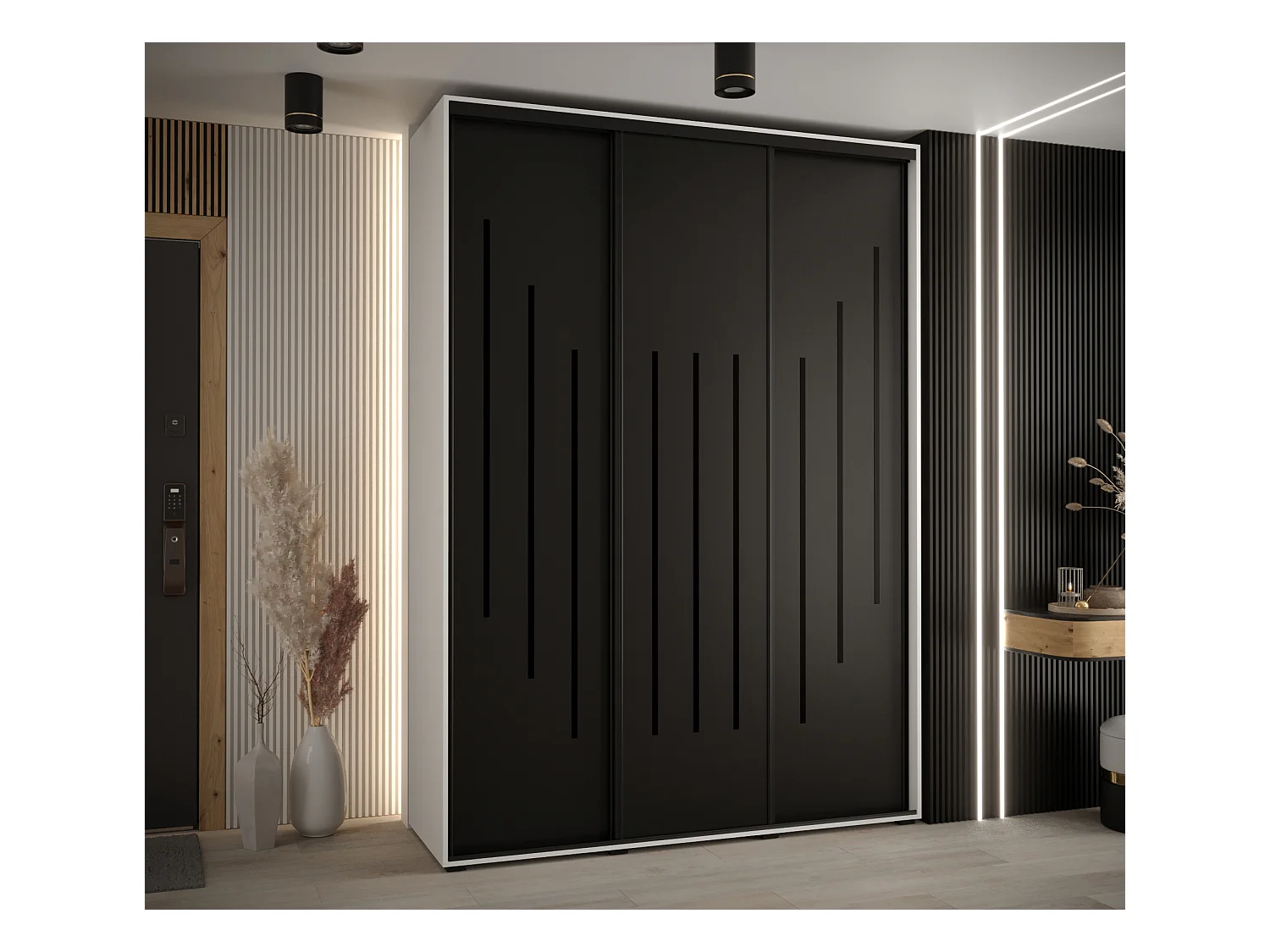 ARMADIO DAVOS 8 AD ANTE SCORREVOLI 235,2/180/45 3 porte (Bianco/Nero/Nero)