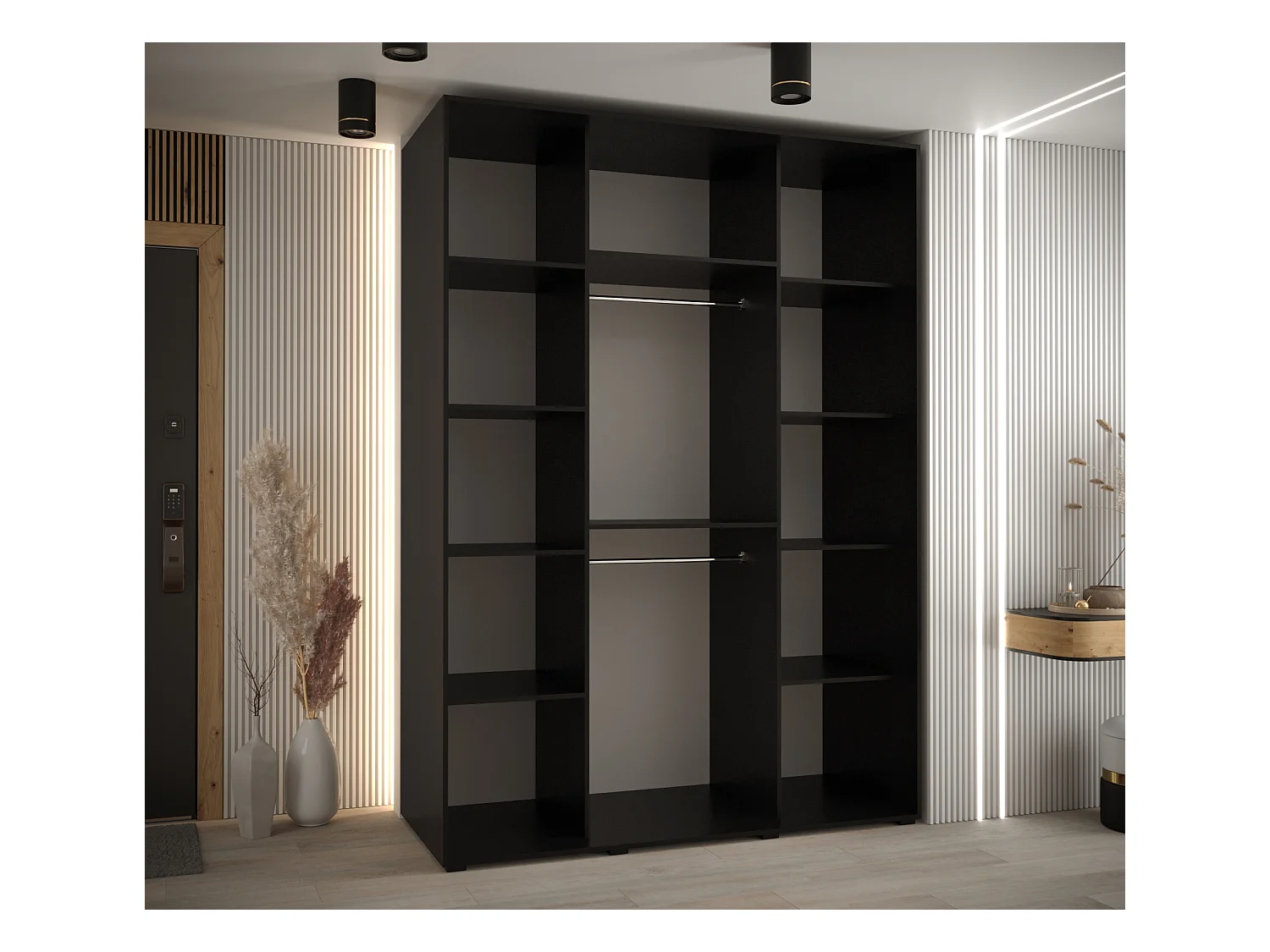 SCHWEBETÜRENSCHRANK DAVOS 7 235,2/170/60 3-türig (Schwarz/Artisan/Schwarz)