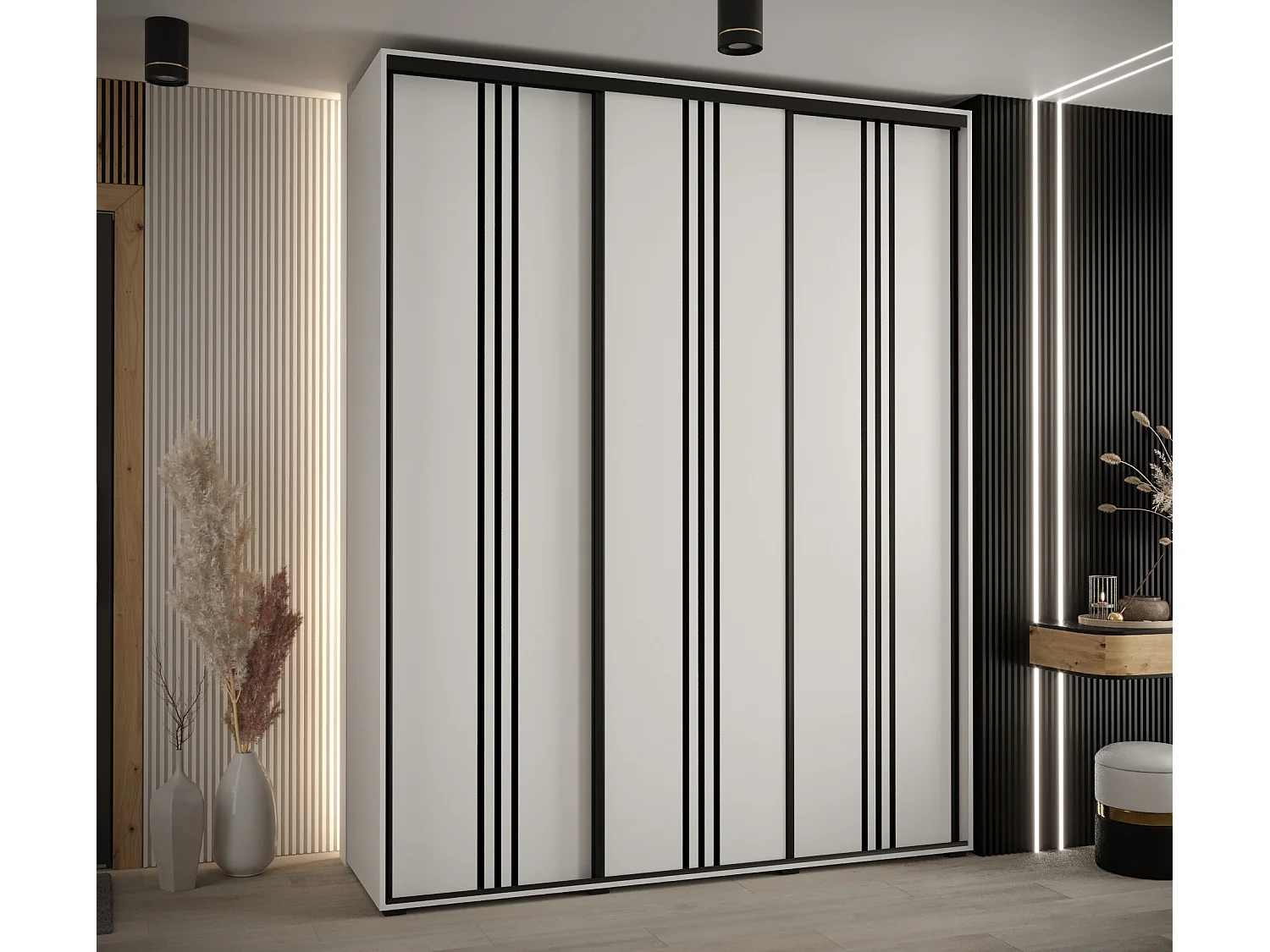 ARMADIO DAVOS 6 AD ANTE SCORREVOLI 235,2/200/45 3 porte (Bianco/Bianco/Nero)