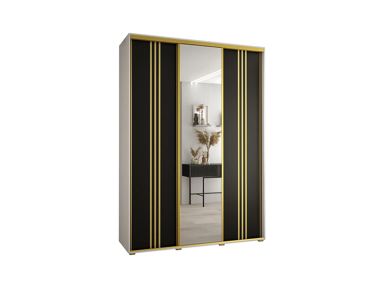 SCHWEBETÜRENSCHRANK DAVOS 7 235,2/170/45 3-türig (Weiß/Schwarz/Gold)