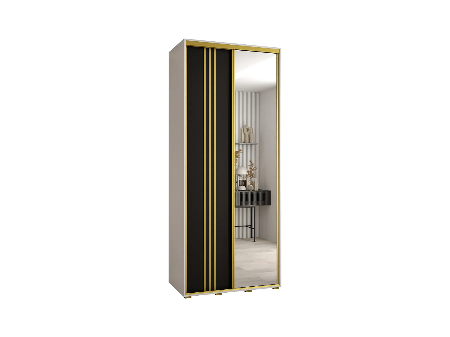 ARMOIRE DAVOS 7 À PORTES COULISSANTES 235,2/110/60 2 portes (Blanc/Noir/Or)