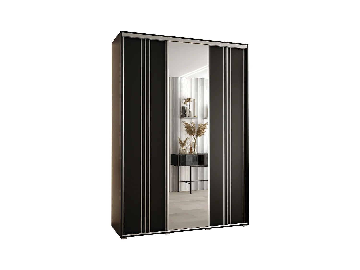 ARMOIRE DAVOS 7 À PORTES COULISSANTES 235,2/180/45 3 portes (Noir/Noir/Argent)