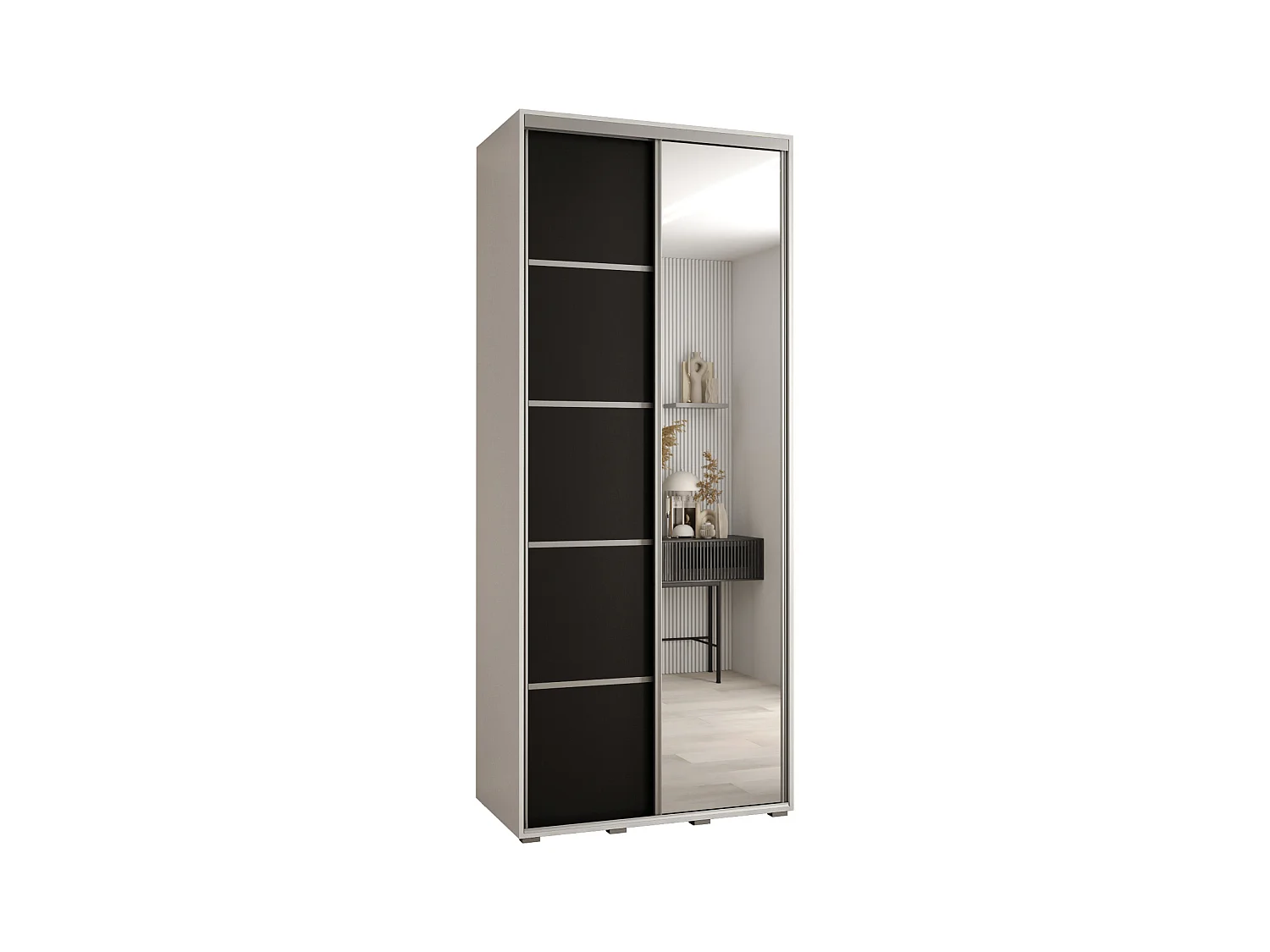 ARMOIRE DAVOS 5 À PORTES COULISSANTES 235,2/110/60 2 portes (Blanc/Noir/Argent)