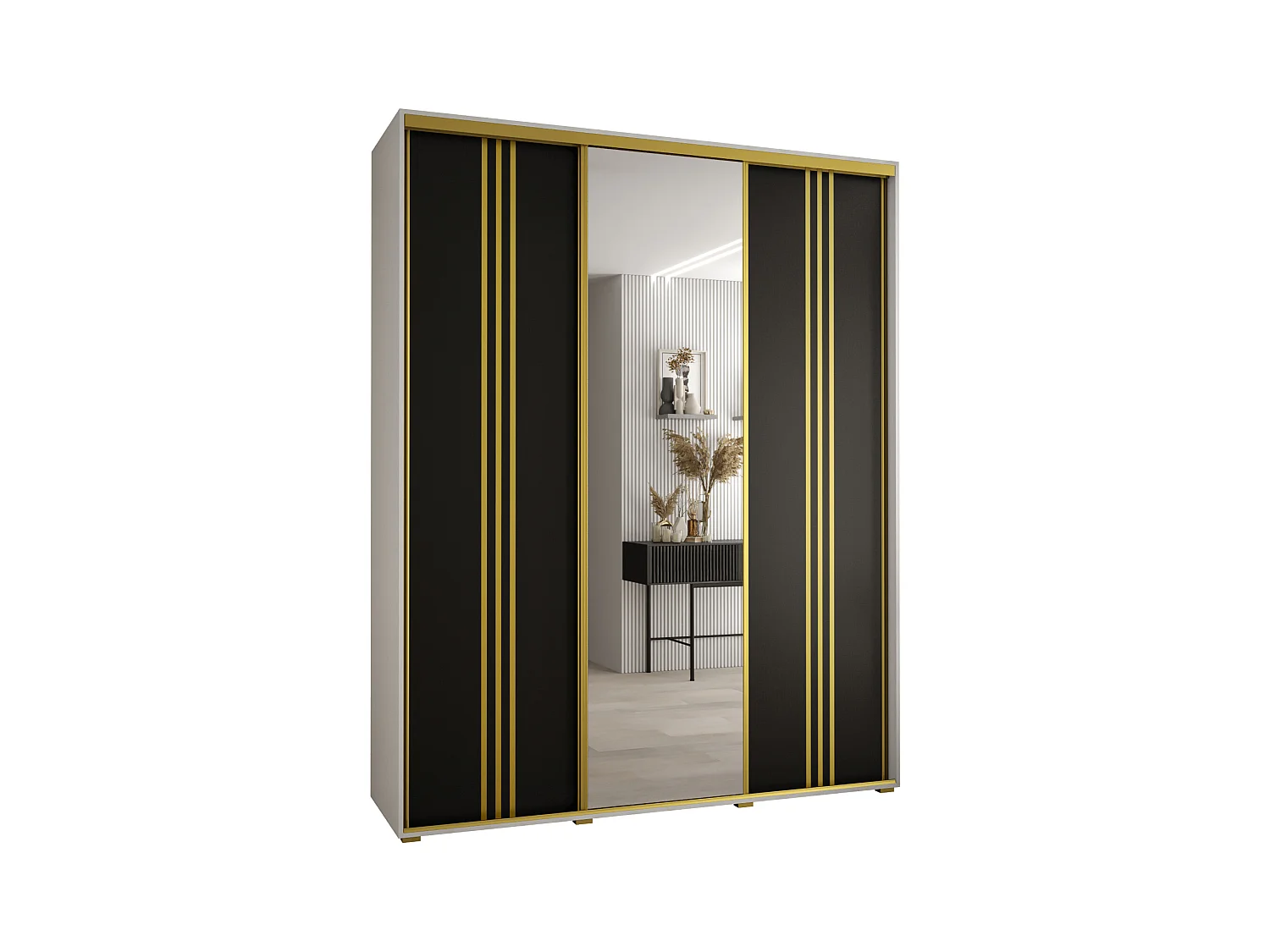 ARMOIRE DAVOS 7 À PORTES COULISSANTES 235,2/200/60 3 portes (Blanc/Noir/Or)