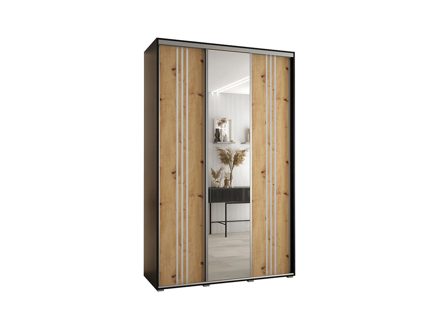 ARMOIRE DAVOS 7 À PORTES COULISSANTES 235,2/160/60 3 portes (Noir/Artisan/Argent)