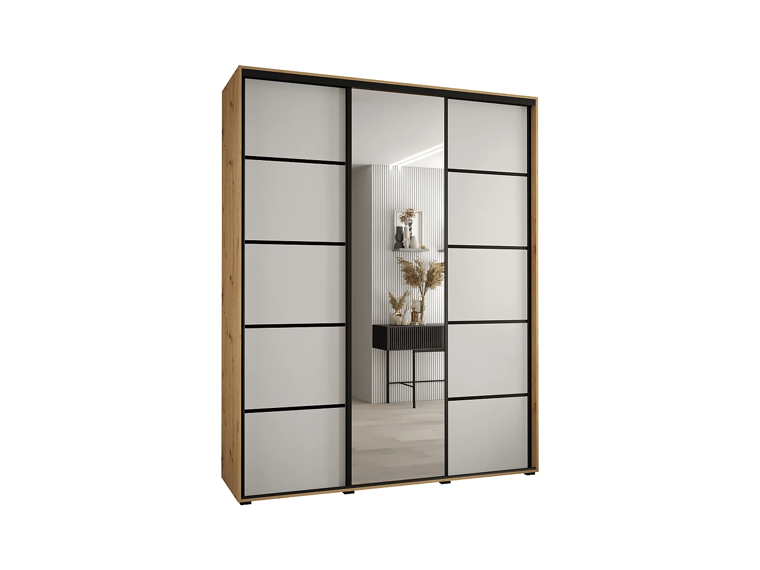 ARMOIRE DAVOS 5 À PORTES COULISSANTES 235,2/180/60 3 portes (Artisan/Blanc/Noir)