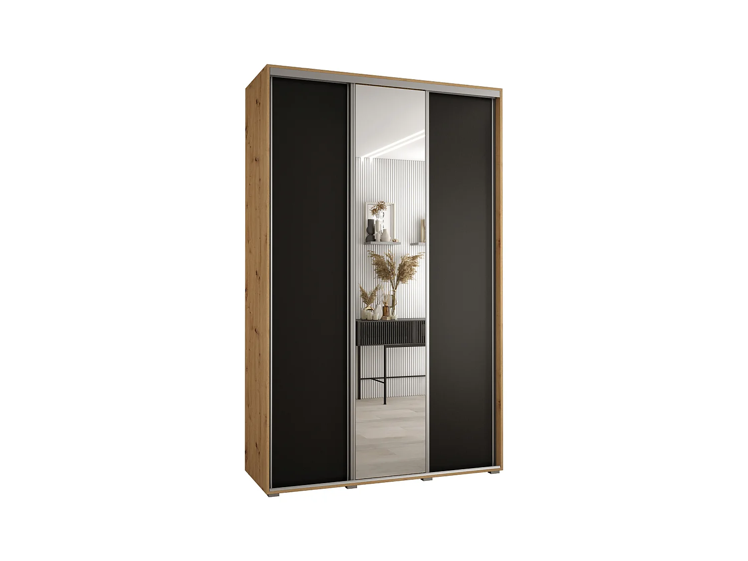 ARMOIRE DAVOS 3 À PORTES COULISSANTES 235,2/150/60 3 portes (Artisan/Noir/Argent)