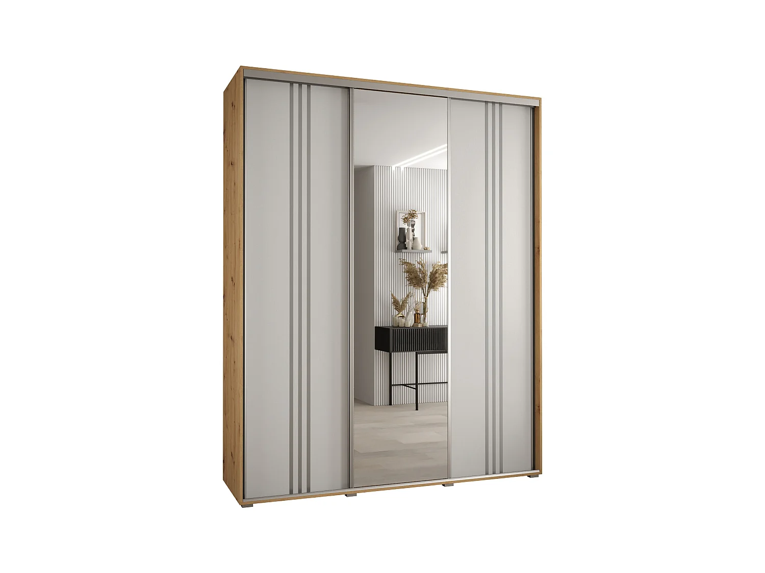ARMOIRE DAVOS 7 À PORTES COULISSANTES 235,2/200/60 3 portes (Artisan/Blanc/Argent)