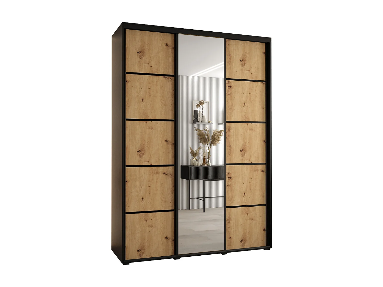 ARMOIRE DAVOS 5 À PORTES COULISSANTES 235,2/180/45 3 portes (Noir/Artisan/Noir)