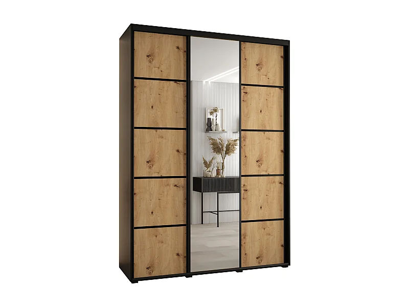ARMOIRE DAVOS 5 À PORTES COULISSANTES 235,2/180/45 3 portes (Noir/Artisan/Noir)