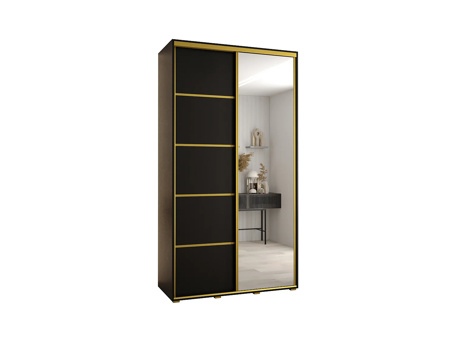 ARMOIRE DAVOS 5 À PORTES COULISSANTES 235,2/140/45 2 portes (Noir/Noir/Or)