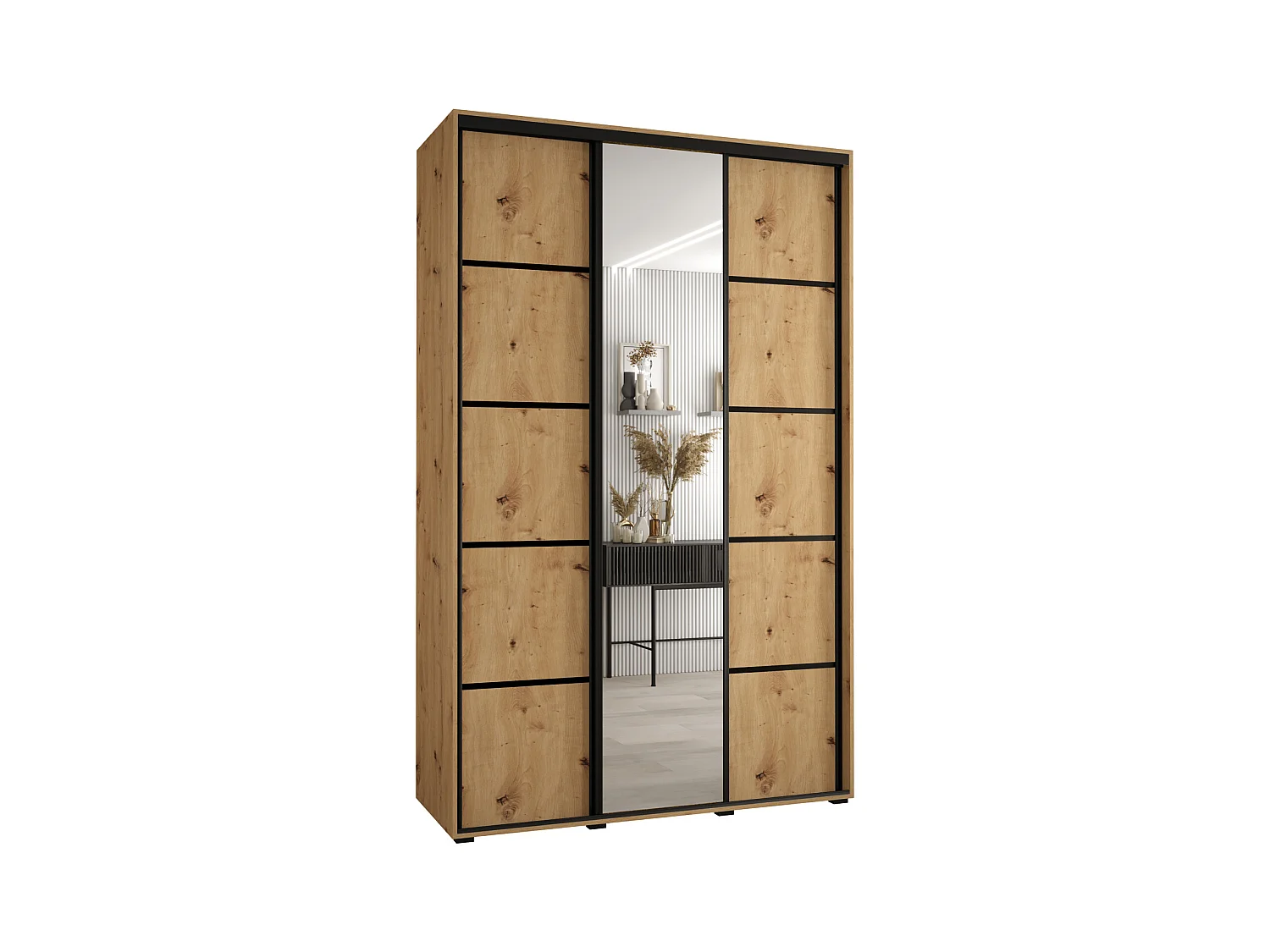 ARMOIRE DAVOS 5 À PORTES COULISSANTES 235,2/160/60 3 portes (Artisan/Artisan/Noir)