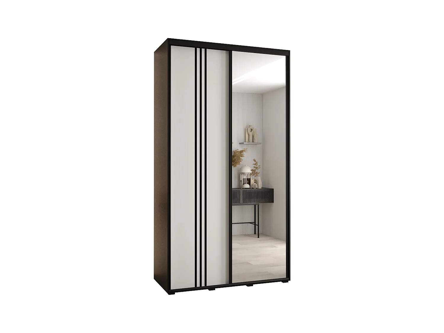 ARMOIRE DAVOS 7 À PORTES COULISSANTES 235,2/130/45 2 portes (Noir/Blanc/Noir)
