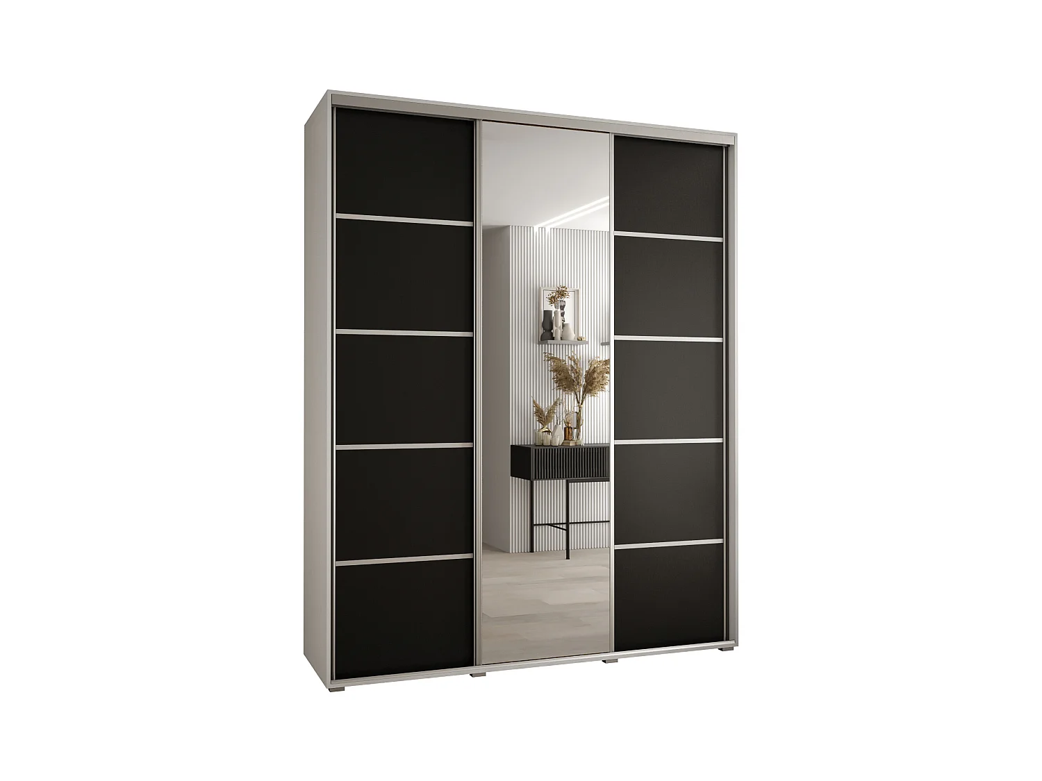 SCHWEBETÜRENSCHRANK DAVOS 5 235,2/190/45 3-türig (Weiß/Schwarz/Silber)